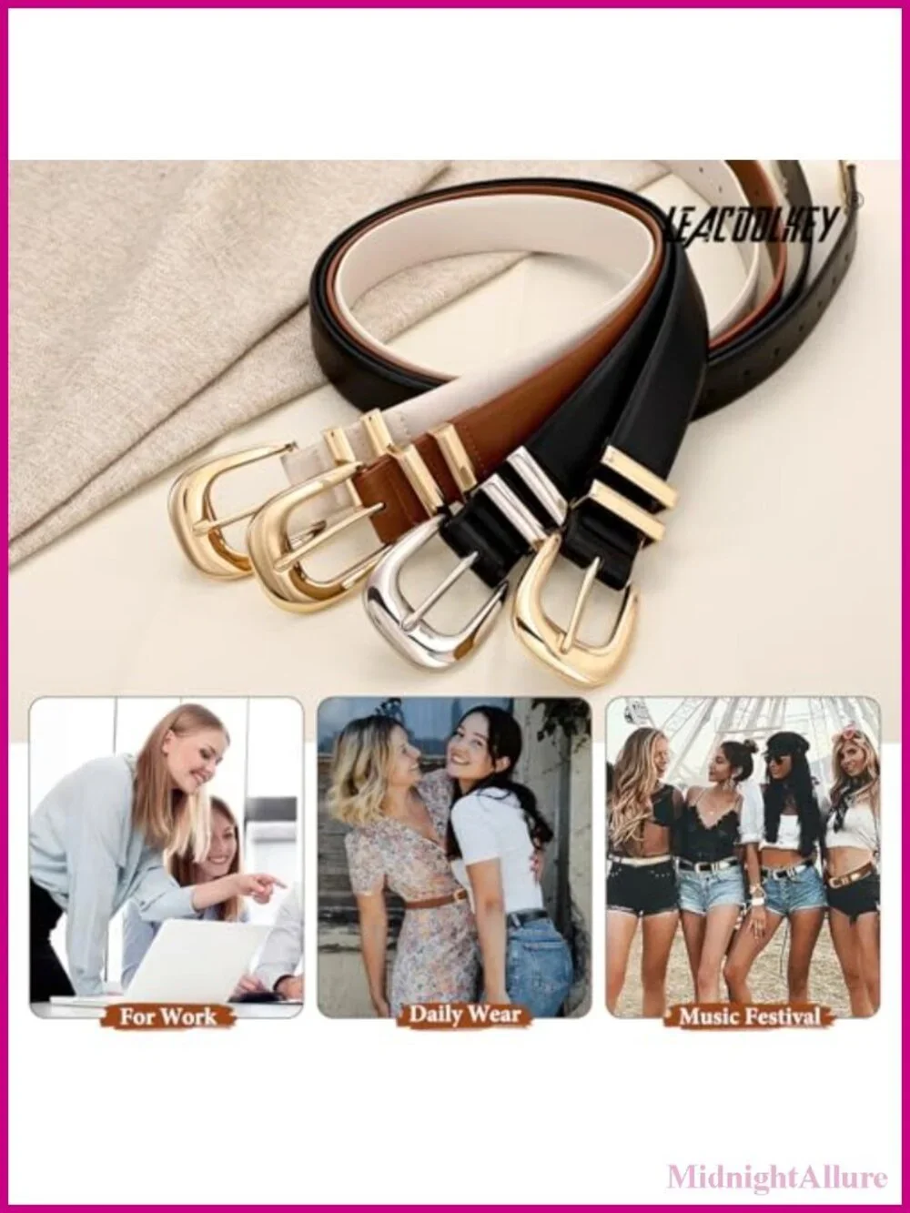Women's Faux Leather Belt Gold Buckle Plus Size Western Fashion Jeans Dress
